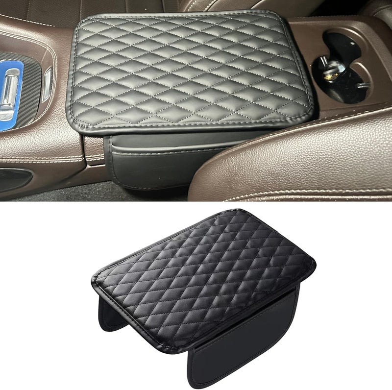 Tioollev Car Armrest Box Cover Diamond Quilted Grade Leather Console Organizer Car with Side Storage Pocket Universal Vehicle Middle Console Cover, Most Vehicle, SUV, Truck. (Black) - Image 1